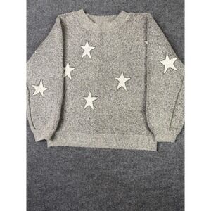 Bunulu Star Sweater Women's Large Gray White Textured‎ Knit Pullover Soft Cozy